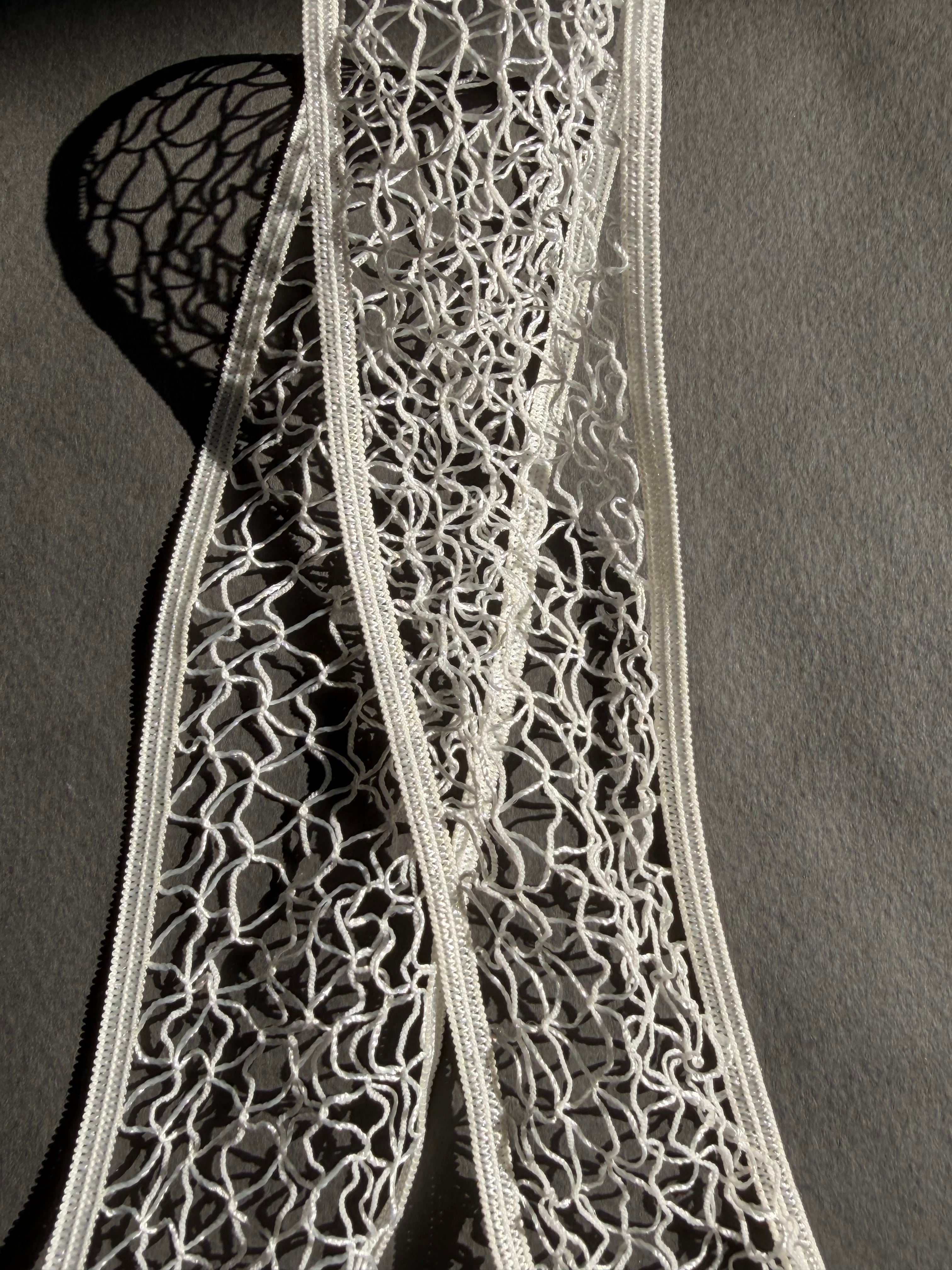 Tow sides white elastic fishnet trim 50mm SP Haberdashery Auckland NZ