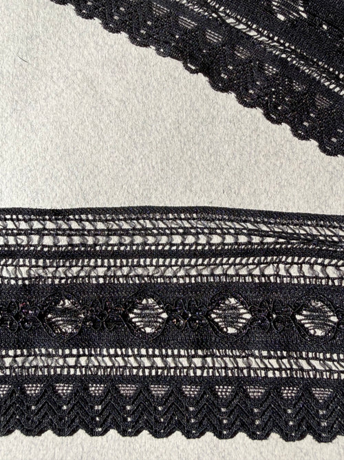 Two side black stretch lace 8cm SP Haberdashery Auckland NZ