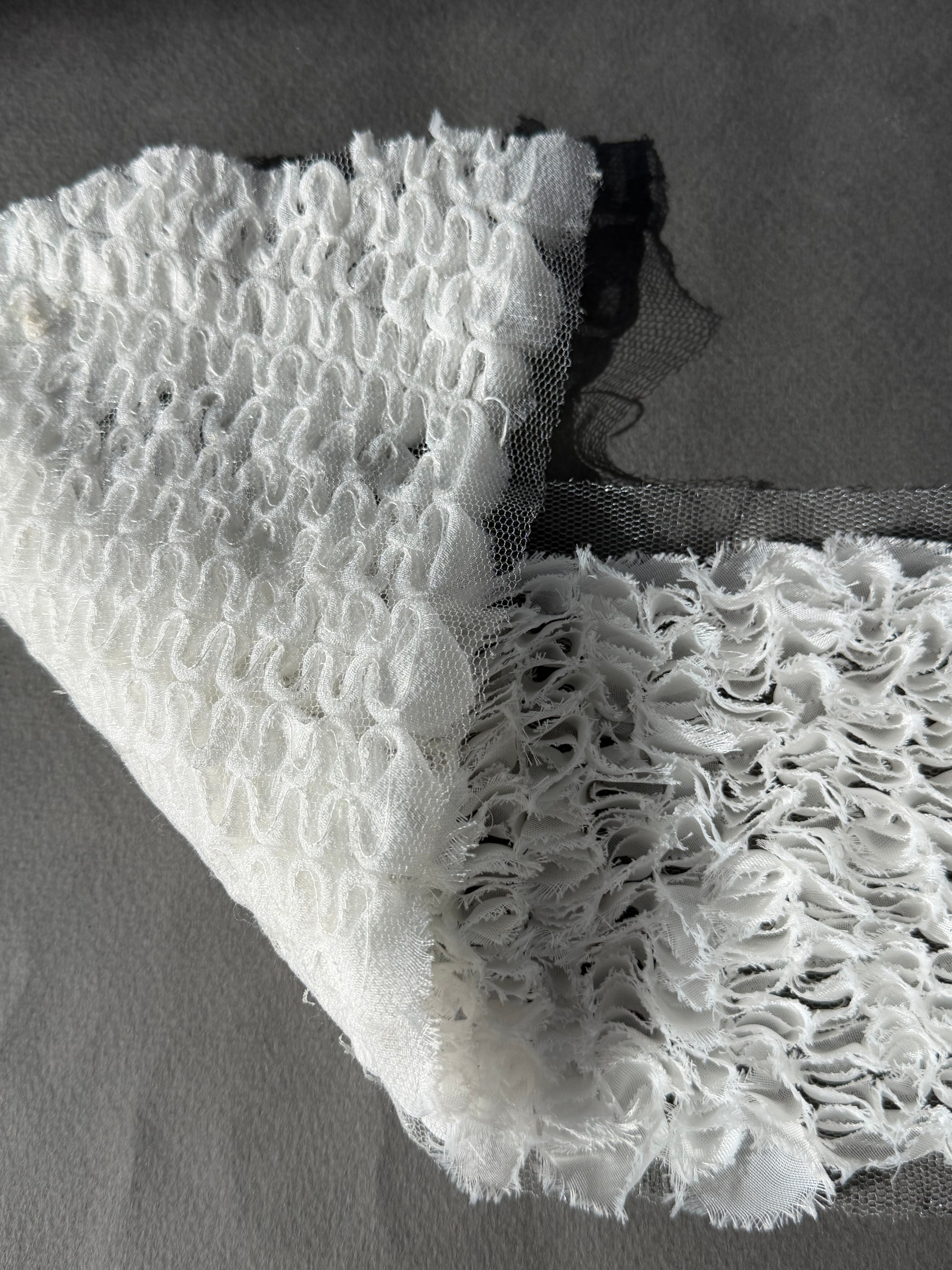 Two sides white organza ruffle sewn on net trim 12cm SP Haberdashery Auckland NZ