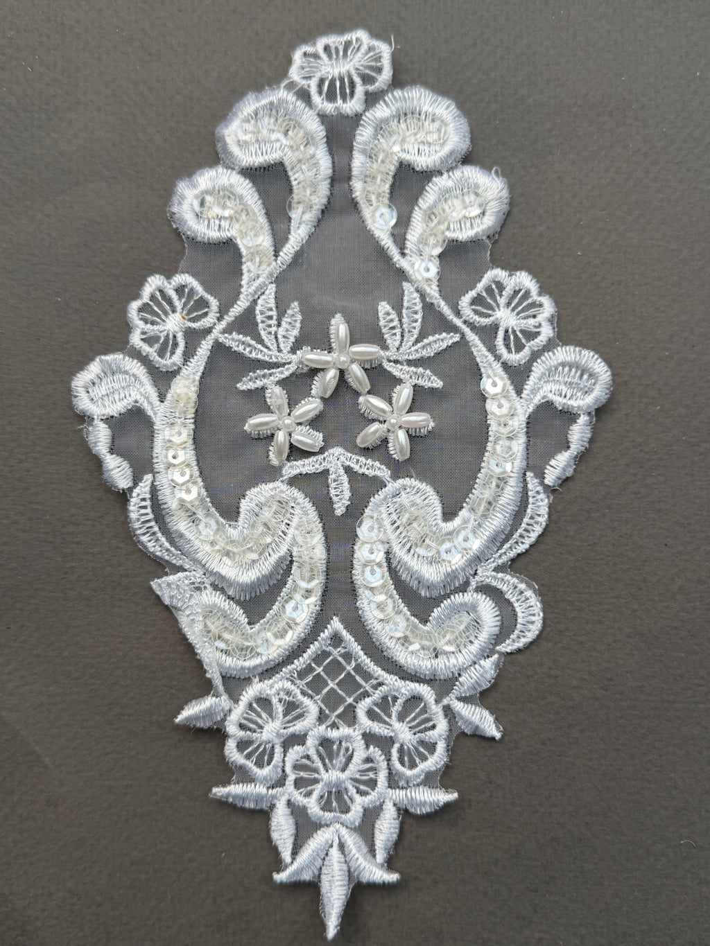 White embroidered pearl sequin patch SP Haberdashery Auckland NZ