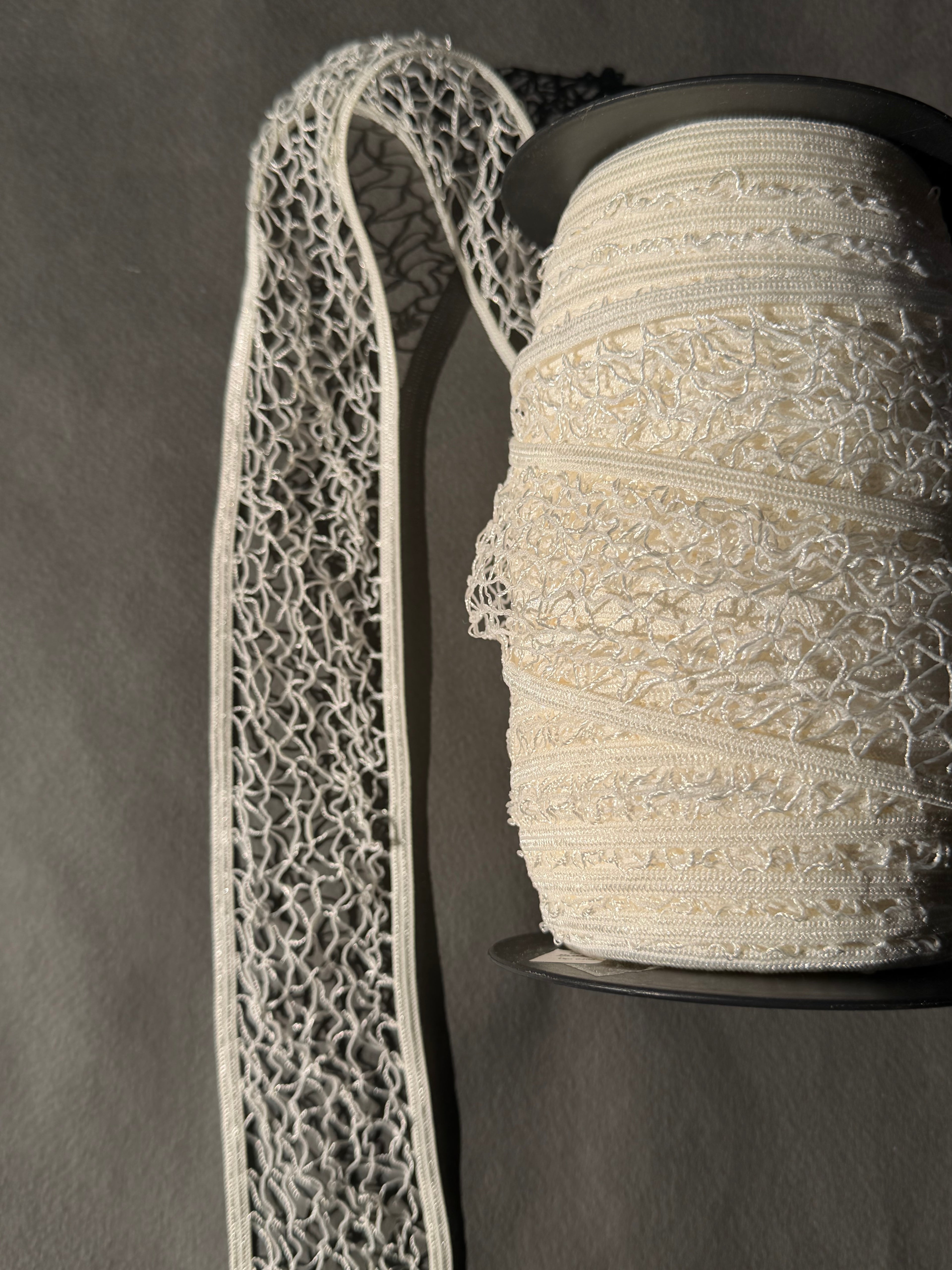 White elastic fishnet trim 50mm SP Haberdashery Auckland NZ