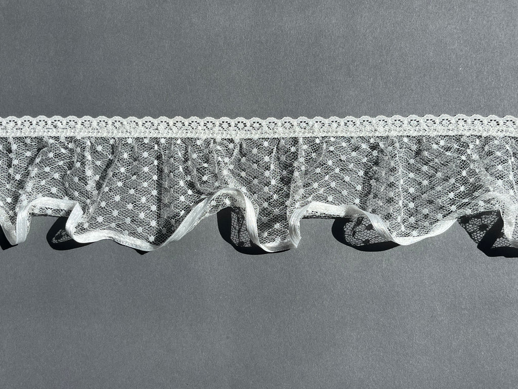 White gather net trim 70mm wide SP Haberdashery Auckland NZ