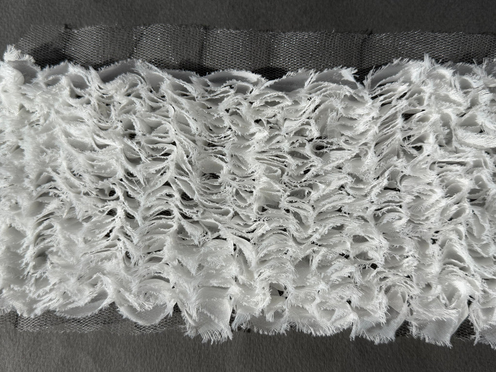 White organza ruffle sewn n net trim 12cm SP Haberdashery Auckland NZ