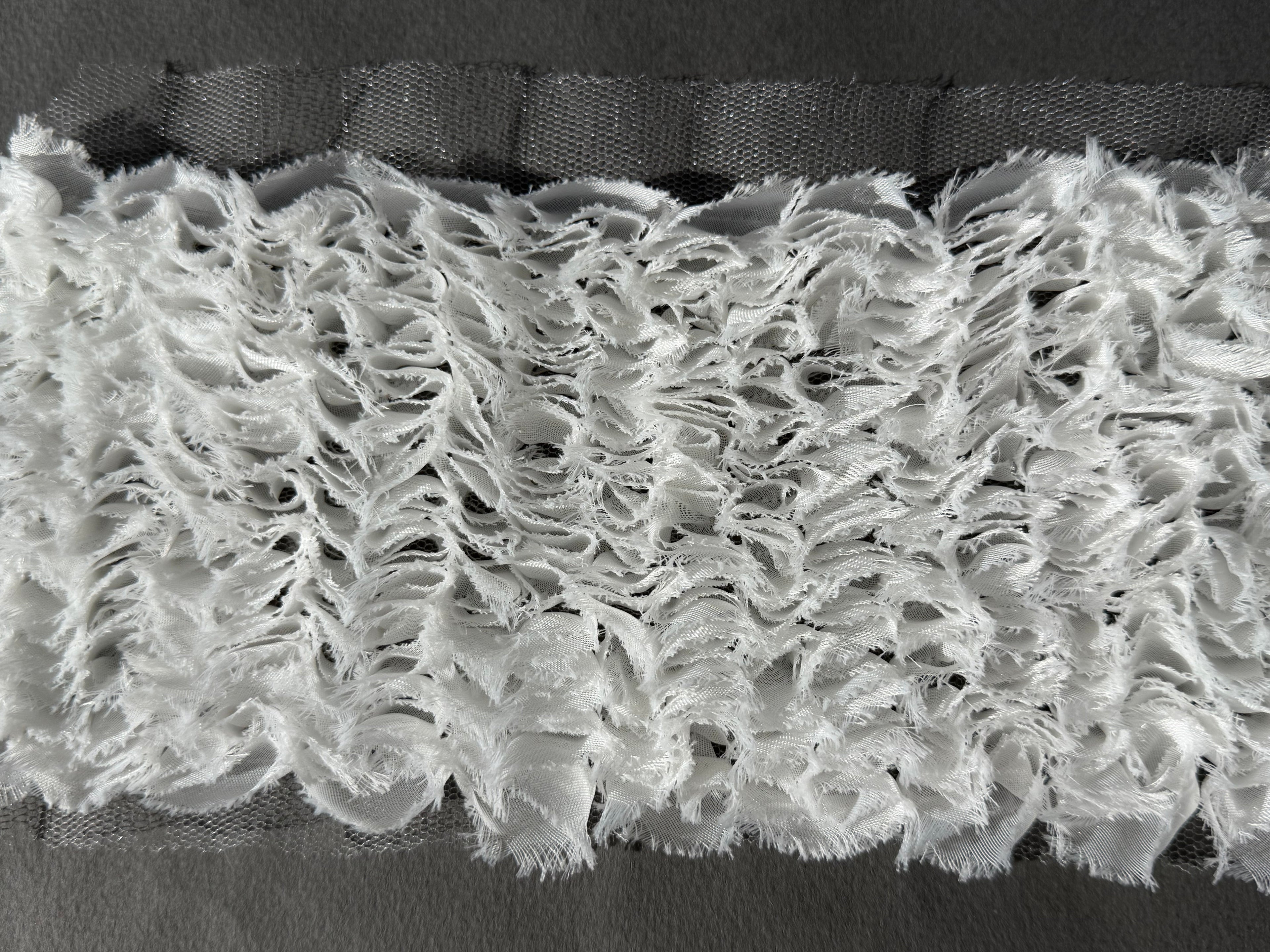 White organza ruffle sewn n net trim 12cm SP Haberdashery Auckland NZ