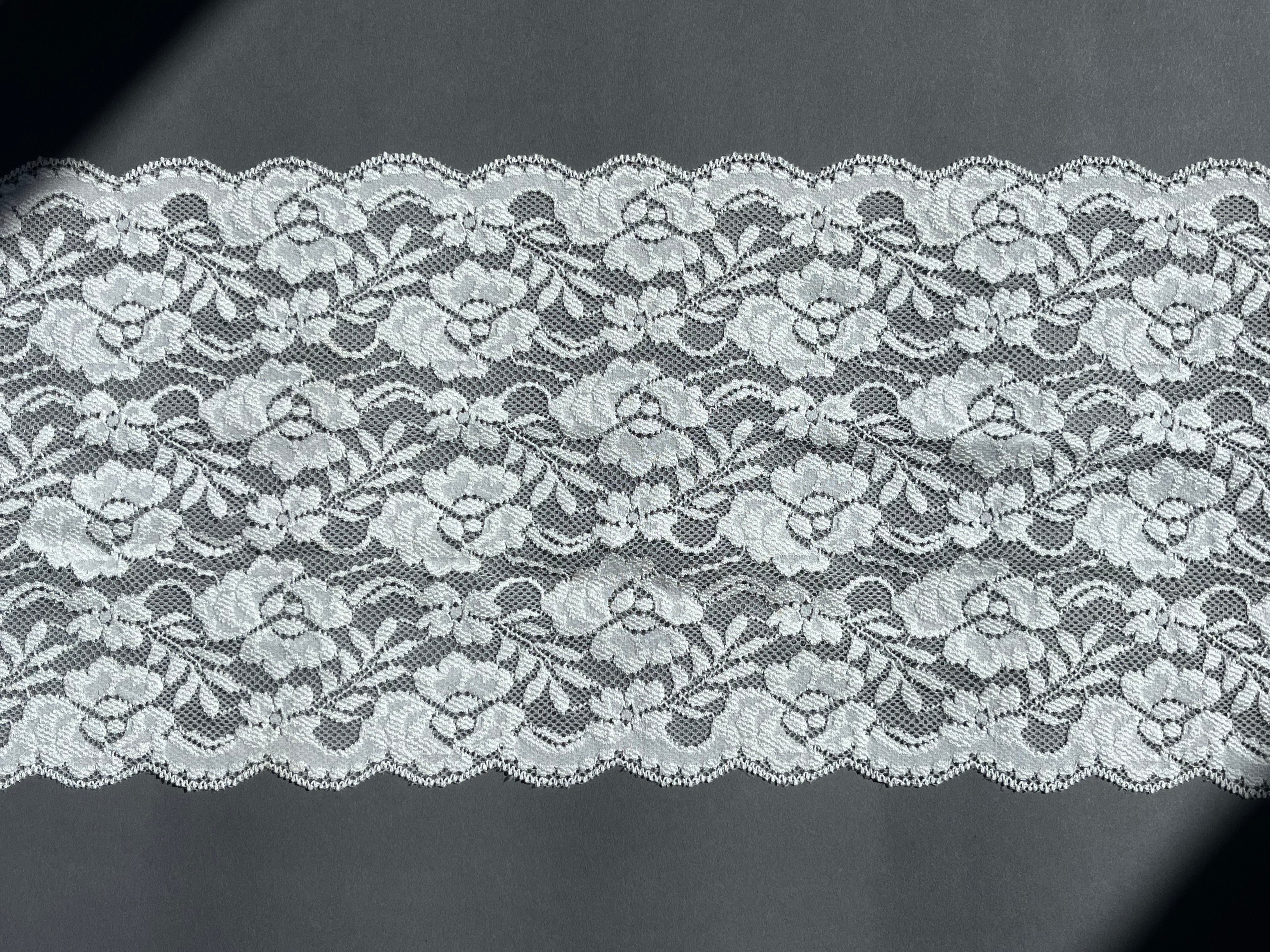 White stretch floral trim 200mm wide  SP Haberdashery Auckland NZ