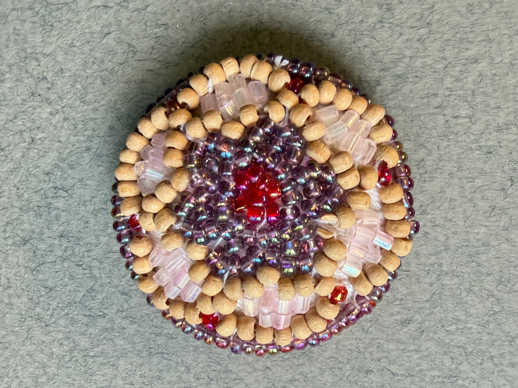 Wood and pink beaded shank button 38mm SP Haberdashery Auckland NZ