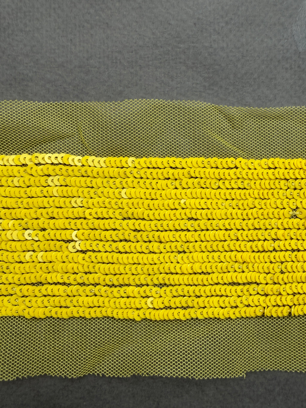 Yellow sequins sewn on net  trim SP Haberdashery Auckland NZ