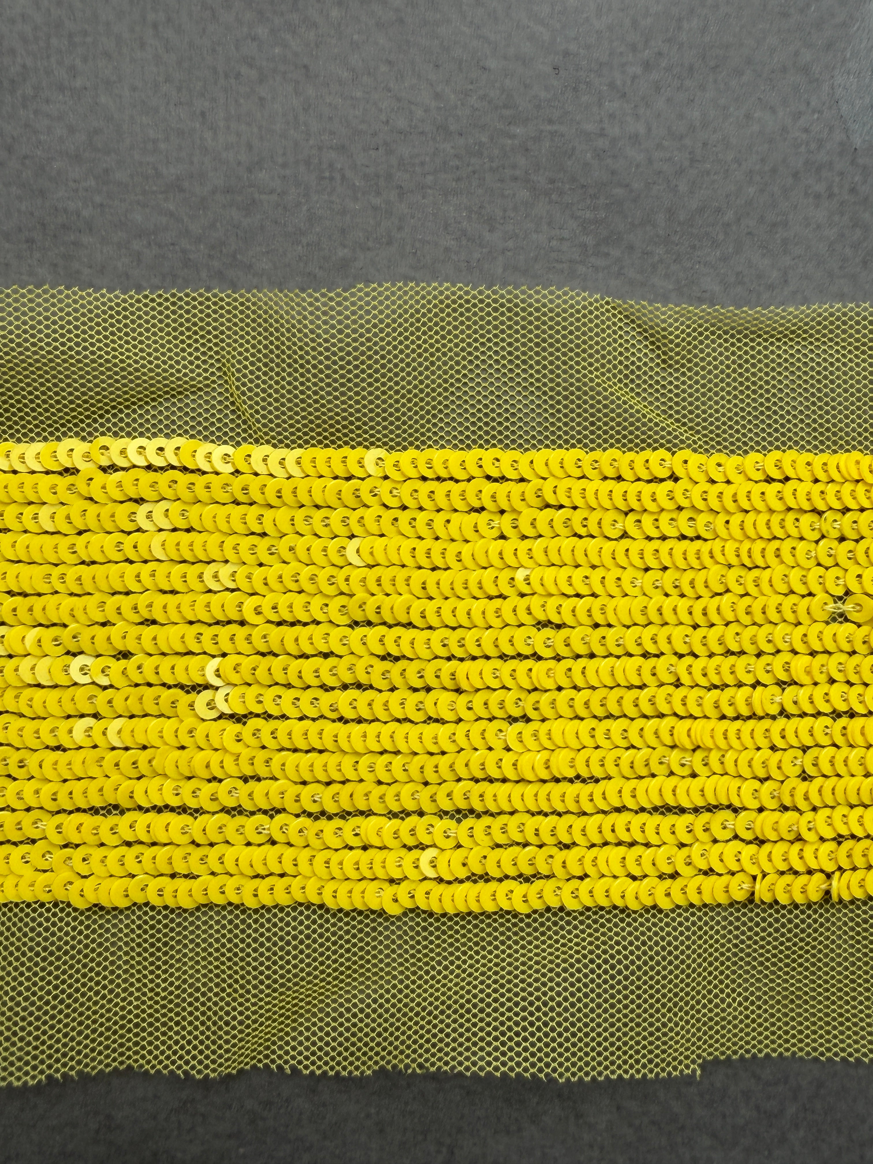Yellow sequins sewn on net  trim SP Haberdashery Auckland NZ