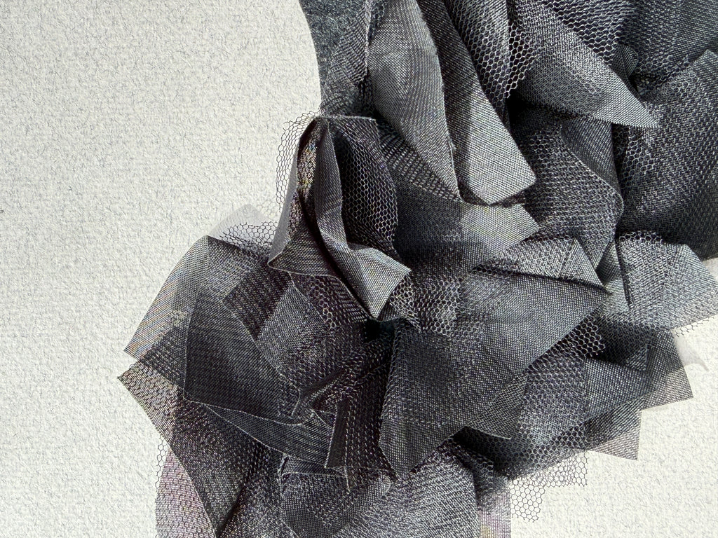Close up black ruffle applique trim SP Haberdashery Auckland NZ